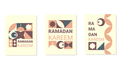 Set of ramadan kareem design in flat geometric style. Modern ramadan design for cover, poster, greeting card, or banner.
