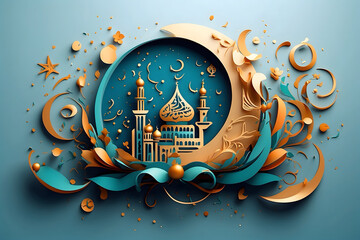 Happy Ramadan celebrations with logo style
