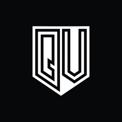 QV Letter Logo monogram shield geometric line inside shield design template