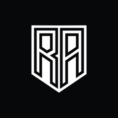 RA Letter Logo monogram shield geometric line inside shield design template