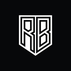 RB Letter Logo monogram shield geometric line inside shield design template
