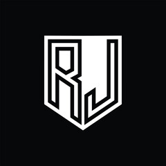RJ Letter Logo monogram shield geometric line inside shield design template