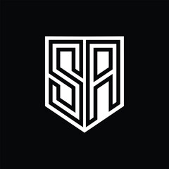 SA Letter Logo monogram shield geometric line inside shield design template
