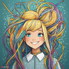 Naklejka premium girl with hair and flowers in hair