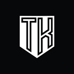 TK Letter Logo monogram shield geometric line inside shield design template