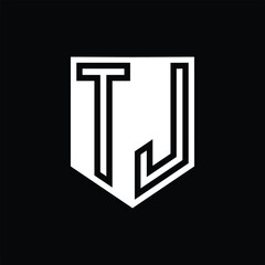TJ Letter Logo monogram shield geometric line inside shield design template