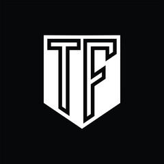 TF Letter Logo monogram shield geometric line inside shield design template
