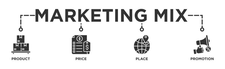Marketing mix 4P banner web icon vector illustration concept with icon of product, price, place, and promotion