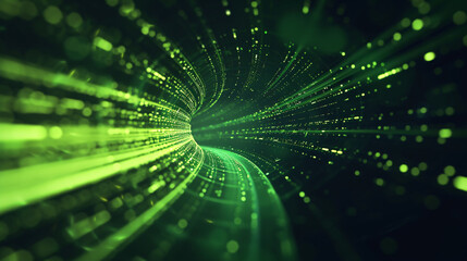 Vibrant Green Digital Data Tunnel - A High-Resolution Image Illustrating the Concept of Fast-Paced Information Transfer in the Modern Digital Age