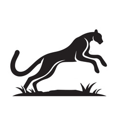 Silhouette and icon of agile cheetah  isolated on white background