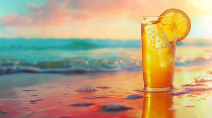 Drink with lemon by the ocean