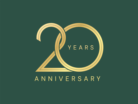 20th Anniversary with Overlapping Number luxury gold celebration logo vector design concept. Twenty years anniversary gold logo template for celebration event, company, greeting, invitation, business.