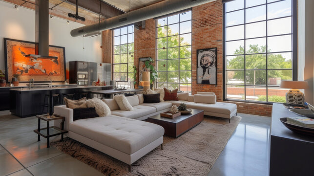 A former brewery turned modern residence this home exudes urban vibes with its original brick walls high ceilings and large windows. The open floor plan and contemporary finishes