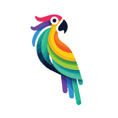 Silhouette and icon of colorful parrot  isolated on white background