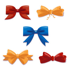 A set of ribbon bows. Festive decoration, packaging, sale invitation elements, birthday, Valentine's Day or wedding decoration. A symbol of a surprise gift for the anniversary of the holiday