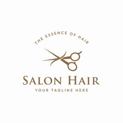 Beauty salon logo template design with hair waves and scissors concept.logo for business, salon, beauty. - obrazy, fototapety, plakaty