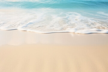 Fototapeta na wymiar Gentle Sea Waves Washing Over Soft Sandy Beach. Tranquility and Relaxation Seaside Concept