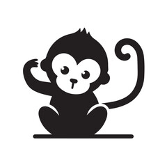  Silhouette and icon of curious monkey isolated on white back ground