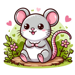 flat vector  logo of a Cute mouse-eating cheese cartoon, vector-style sleeping rat cute mascot	