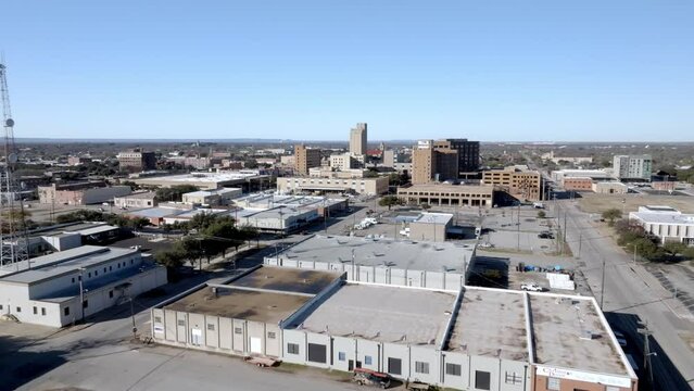 Downtown Abilene, Texas with drone video moving in.