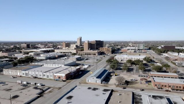 Downtown Abilene, Texas with drone video moving in a circle wide shot.