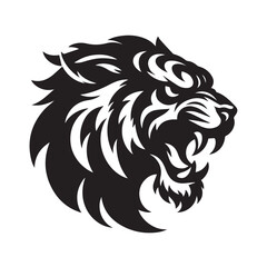 Silhouettes and icons of fierce tiger isolated on white background