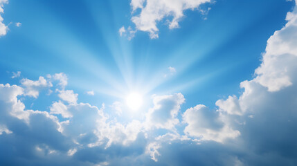 Naklejka na ściany i meble Brilliant Sunburst Shining Through Parting Clouds. Hope and Inspiration Sky Concept