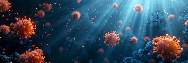 Human host and virus interaction at the cellular level Molecular warfare immune response viral invasion cellular defense microscopic battle, - obrazy, fototapety, plakaty