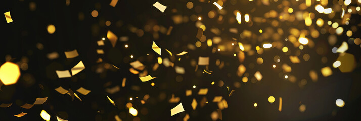 golden confetti falling on dark background