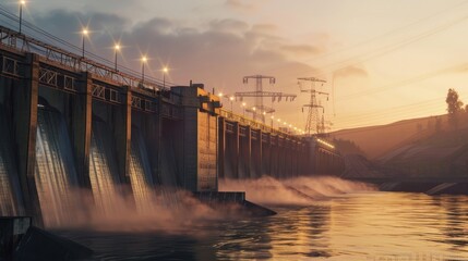 Large hydroelectric dam to produce renewable energy - obrazy, fototapety, plakaty