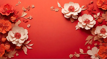Chinese new year background Festive red paper flowers 0. 