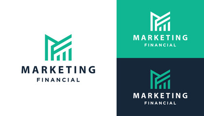 Initial Letter MF FM with Bar Chart Statistics For Business Finance Marketing Logo Design