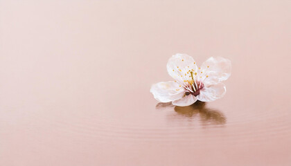 Fototapeta na wymiar A cherry blossom flower on water, pink background