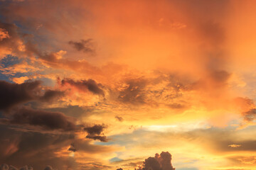 Fantastic red sunset and dark ominous clouds