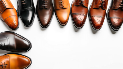 An image of classic and formal men's shoes, emphasizing timeless style and craftsmanship against a minimalist white backdrop.