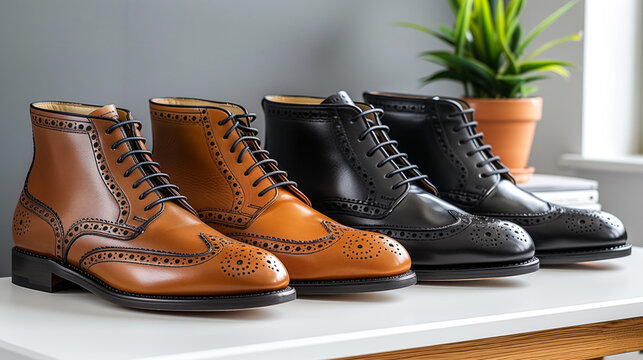 An image of classic and formal men's shoes, emphasizing timeless style and craftsmanship against a minimalist white backdrop.