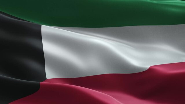 close of the waving national flag of Kuwait 
