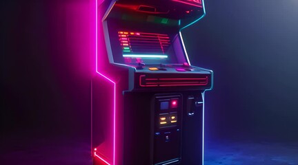 Retro Arcade Game Machine with Neon Lights with AI generated.
