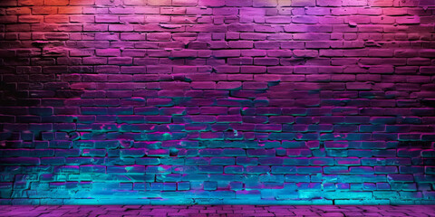 a purple and blue neon brick wall with lights, banner brick wall texture design