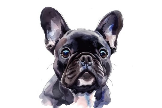 Watercolor of of a French Bulldog wearing a stylish blue bow tie