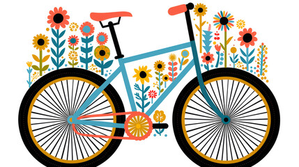 Climate Action Illustrations, cycle with colorful flowers