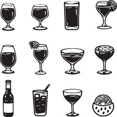 Food & Drinks icon set black silhouette