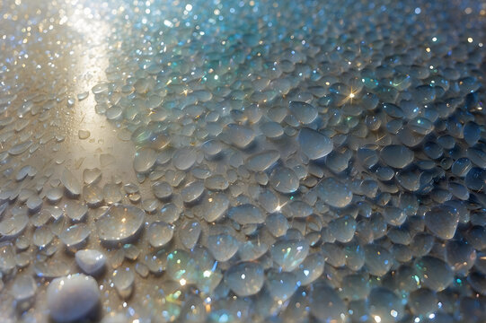 Small Chunks of Shining Pebble Ice on a White Surface for Background or Texture
