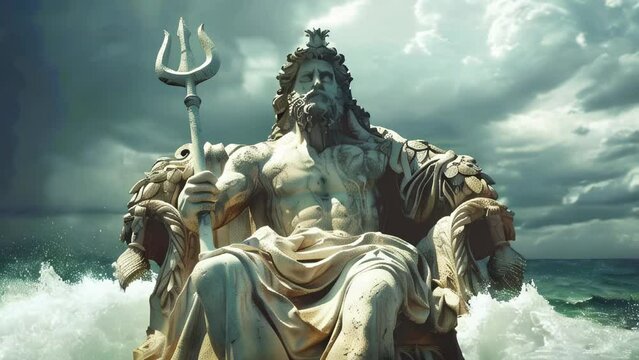 A magnificent statue of Poseidon, the ancient Greek god of the seas