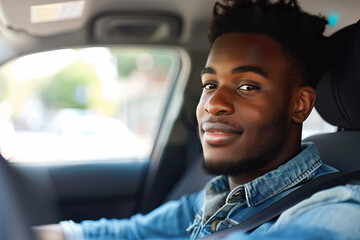 Obraz premium Young Man Driving with a Focus on Safety