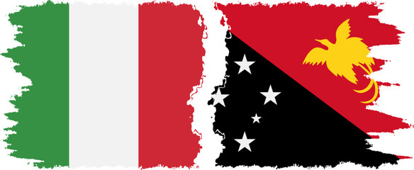 Papua New Guinea and Italy grunge flags connection vector