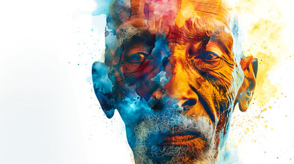 An artistic 3D rendering of 'Father' with watercolor-style elements