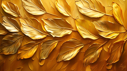A gold leaf pattern with leaves on it.  generative ai
