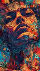 Fototapeta premium Abstract colorful art of a woman portrait. AI generated art. 