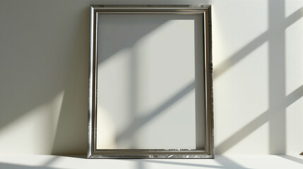 3D render of an empty photo frame with a brushed metal texture